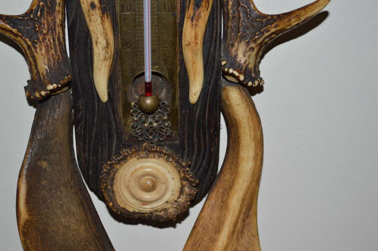 Carved Black Forest Antler Thermometer