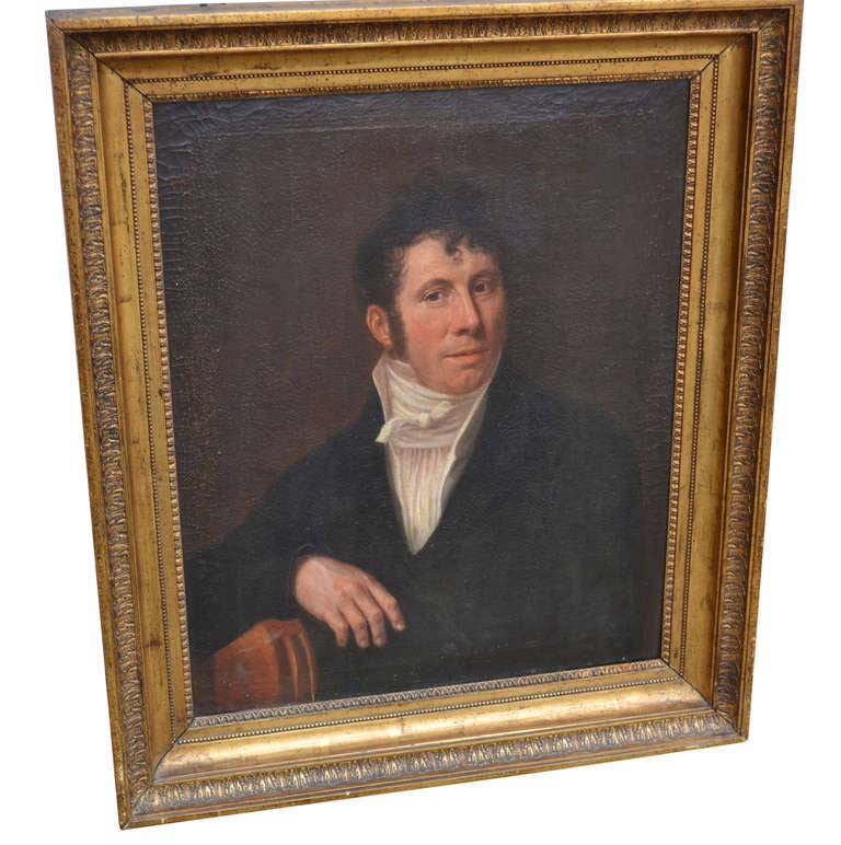 Danish oil painting of a gentleman in original gilted Damborg frame.
Measures on the inside: 28