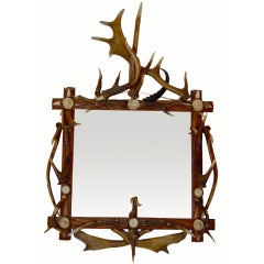 Antique English Antler Mirror