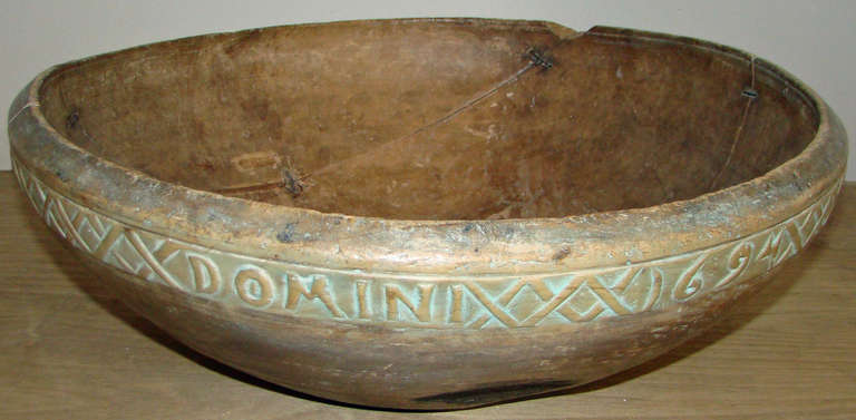 Hand-Crafted 17th Century Wooden Bowl, Sweden For Sale