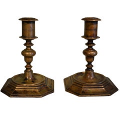 18th c. Pair Of Large Brass Candlesticks