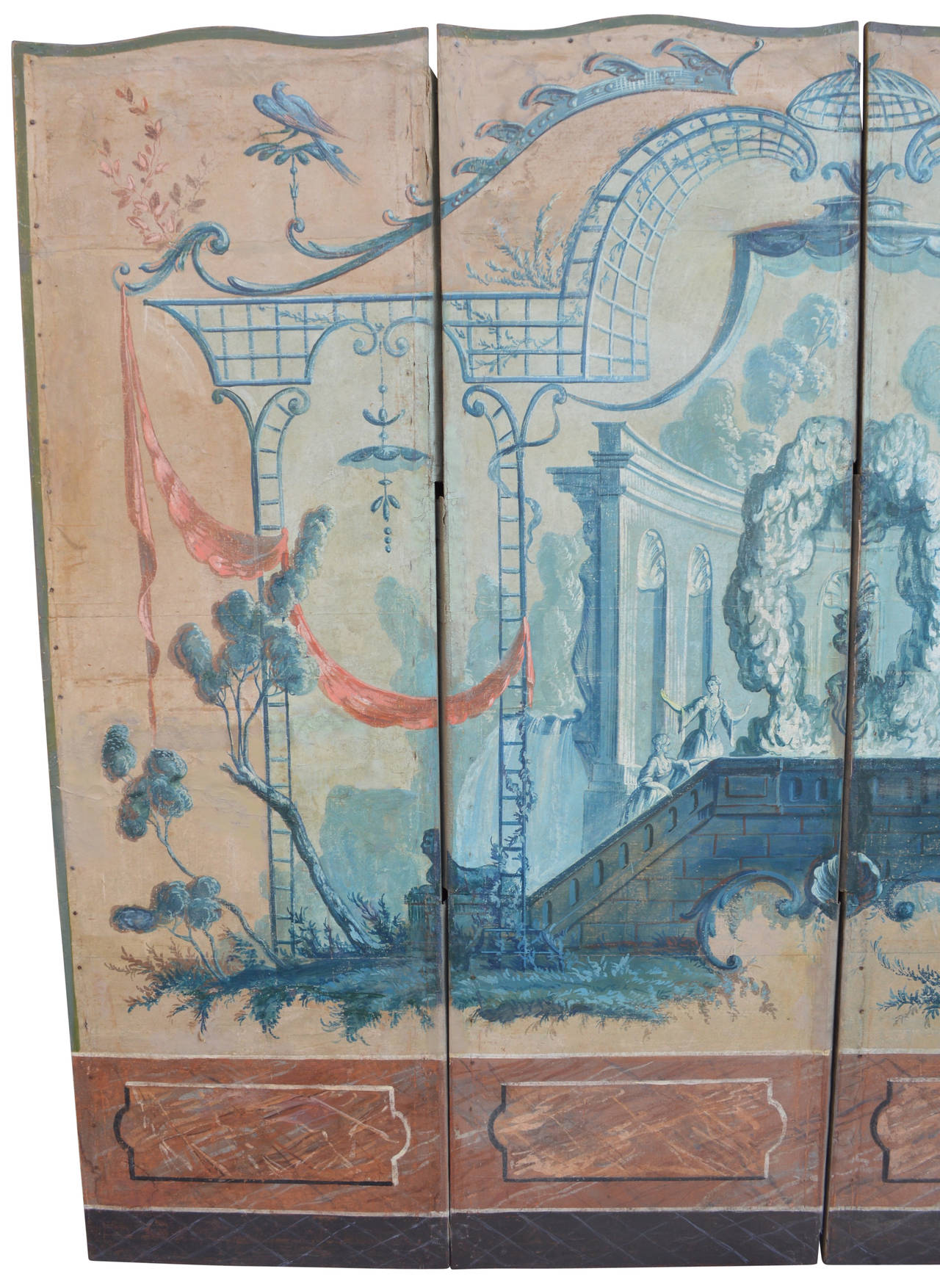 Rococo Rare Large Four-Panel Zuber Wallpaper Screen
