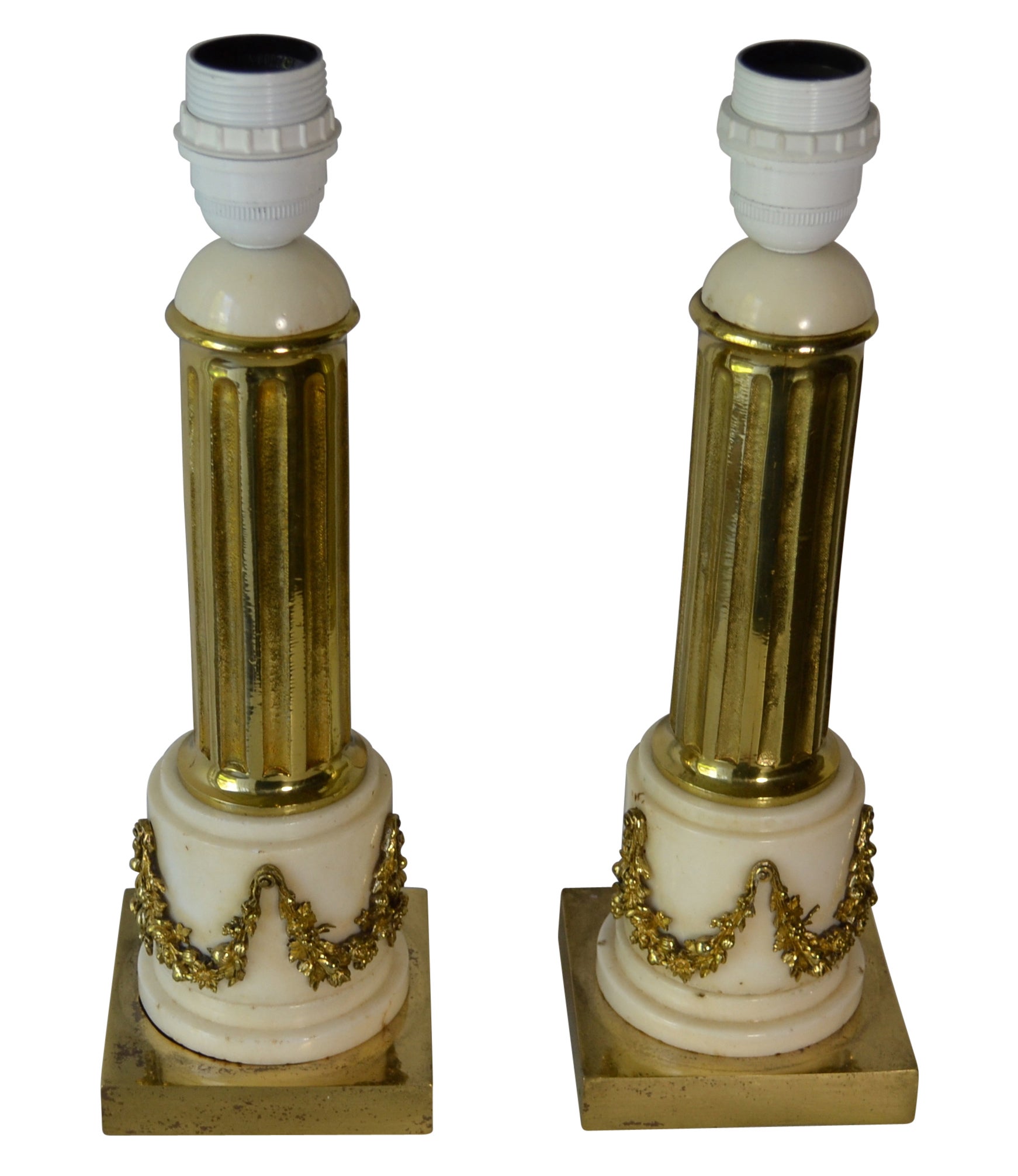 19th c. Pair of Marble and Ormolu Gilted Lamps