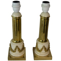 19th c. Pair of Marble and Ormolu Gilted Lamps