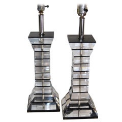 Vintage Pair Of Square Lucite Lamps