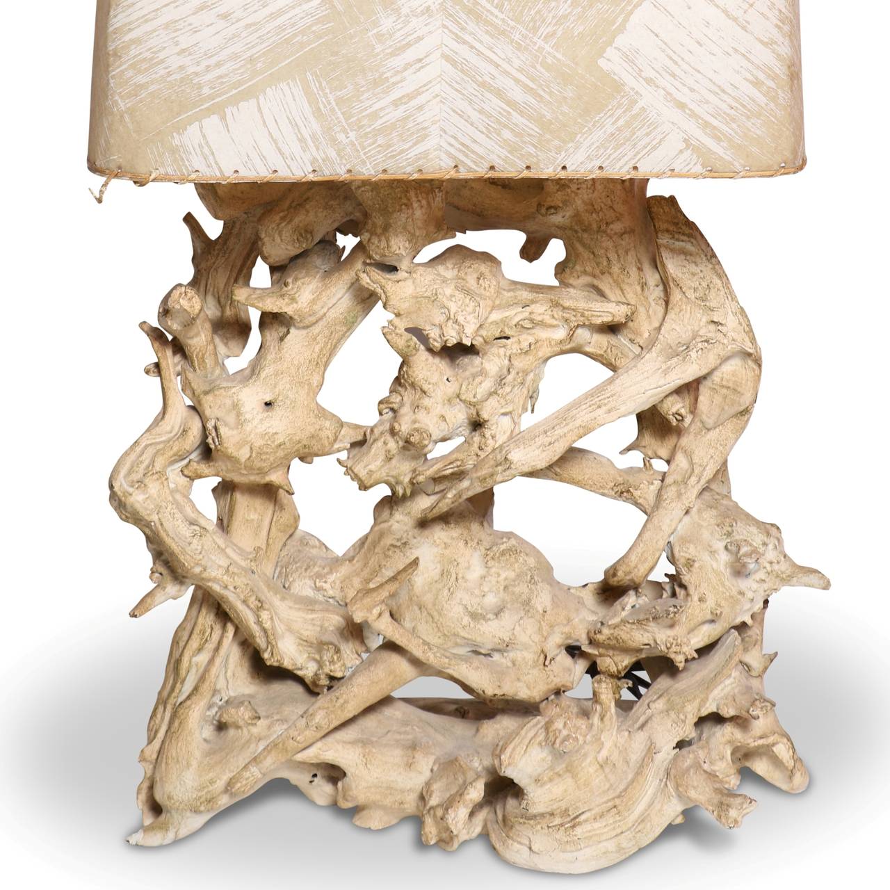 American Large 1950s Gesso Washed Driftwood Lamp