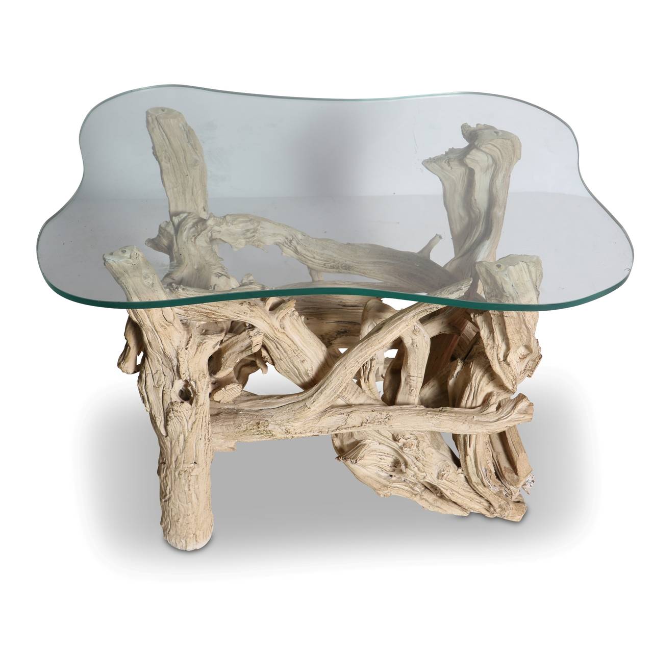 American Mid-Century Gesso Washed Driftwood End Table, circa 1950s