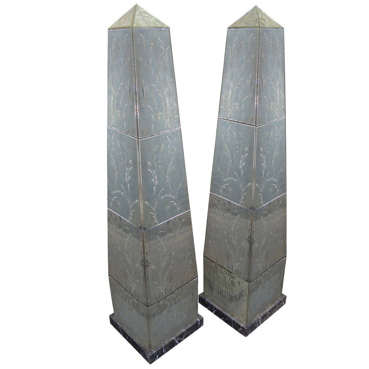Pair of Large Mirrored Glass Obelisks