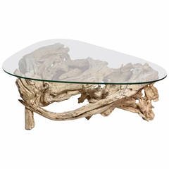 Mid-Century Gesso Washed Driftwood Cocktail Table, circa 1950s