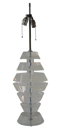 Large Octagon-Shaped Lamp with Thick Trapezoid Rings of Lucite