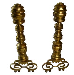 Pair of Large Brass Period Andirons