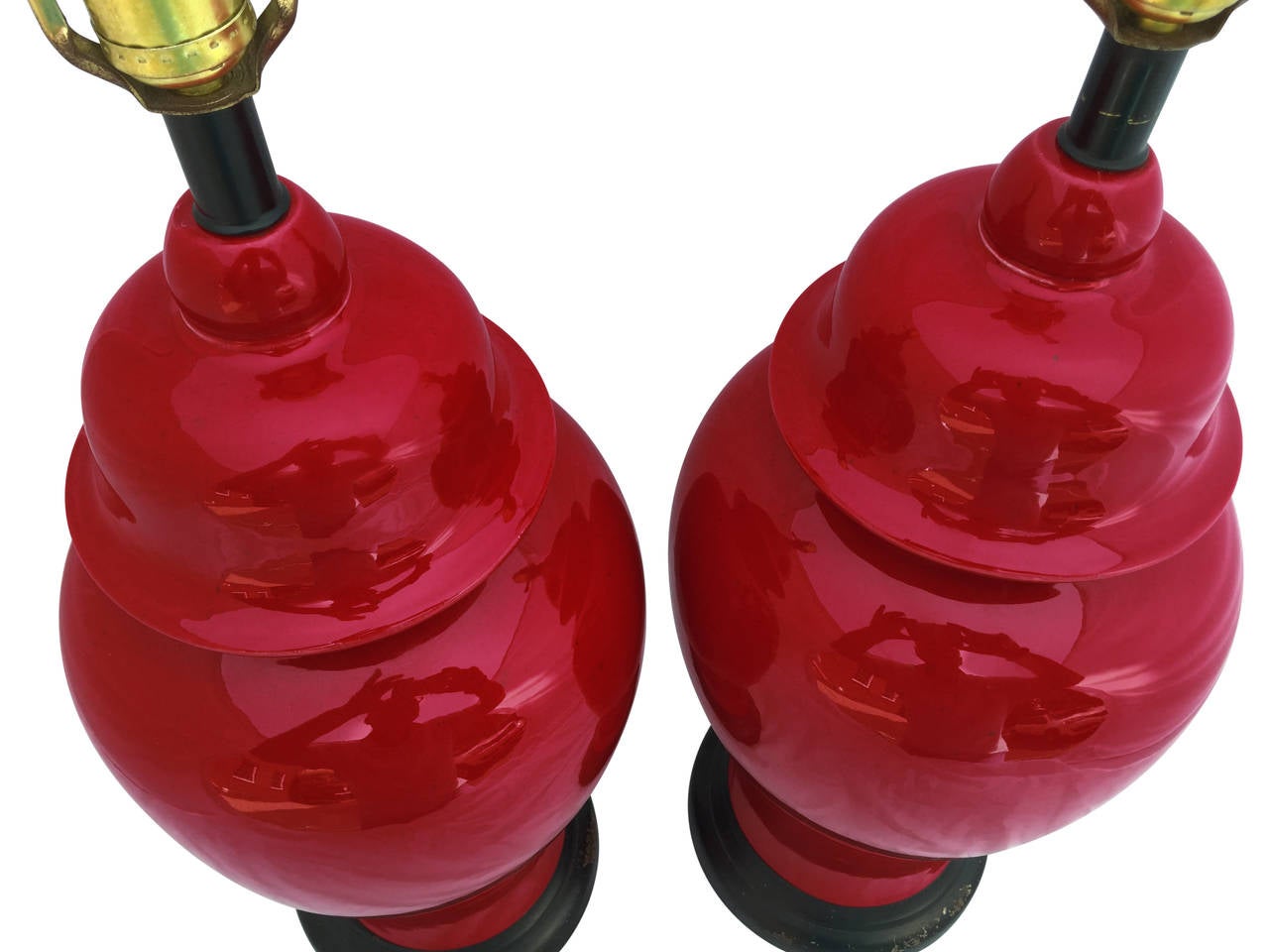 Mid-Century Modern Pair of Red Mid-Century Ginger Jar Lamps