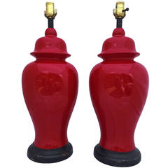Pair of Red Mid-Century Ginger Jar Lamps