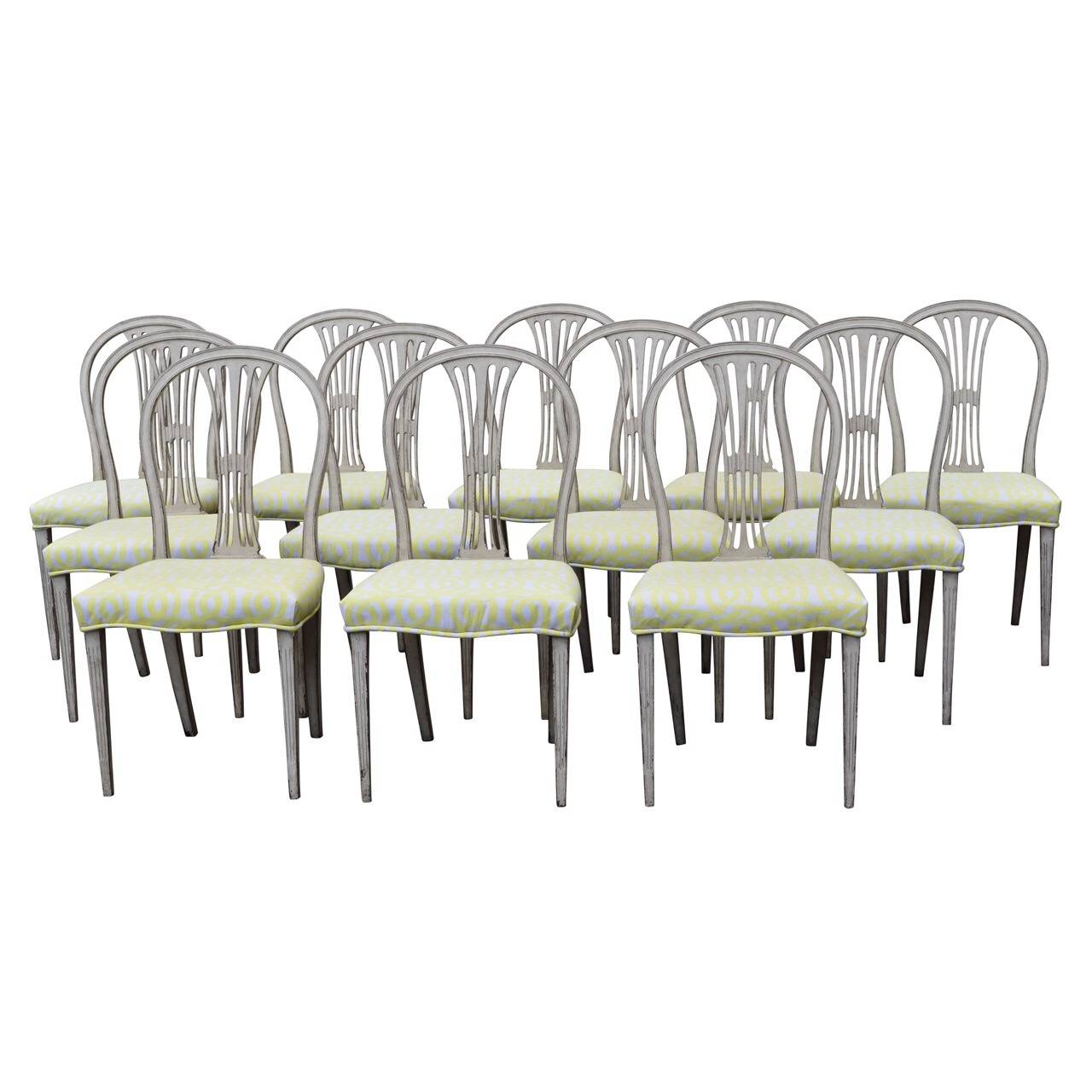 Set of 12 Gustavian dining chairs.