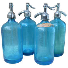 Vintage Four Azure-Blue Seltzer Bottles