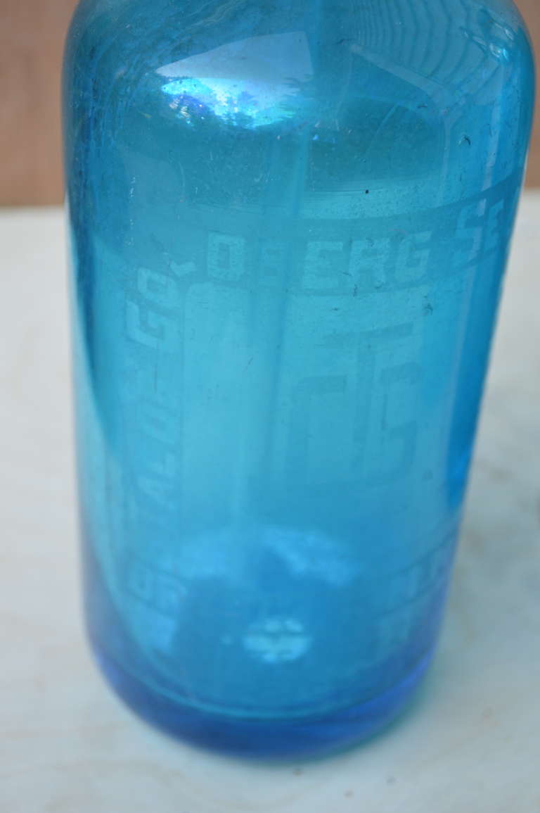 Four Azure-Blue Seltzer Bottles In Good Condition In Haddonfield, NJ
