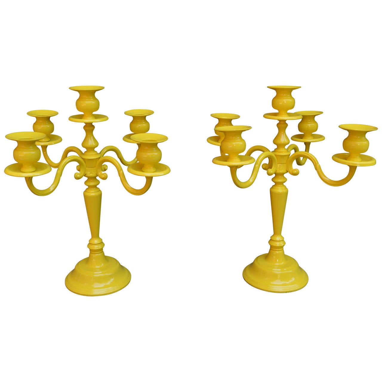 Pair of Yellow Candelabras at 1stdibs