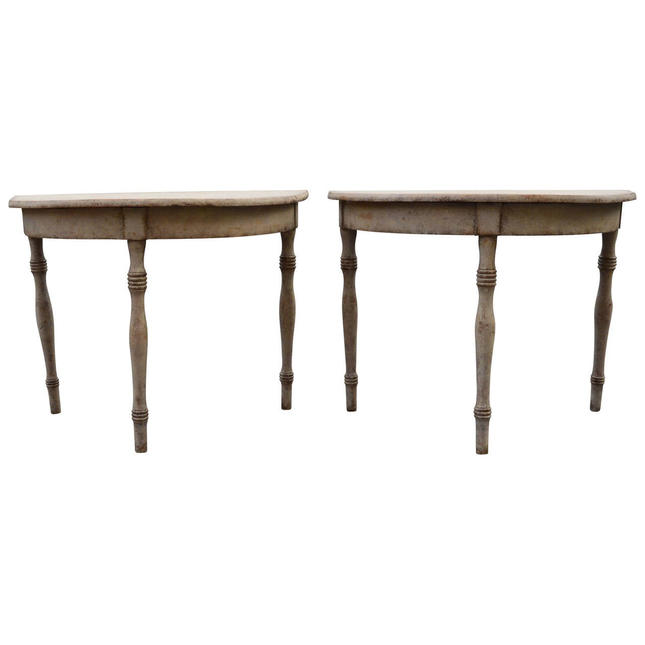 Pair of 19th Century Gustavian Demi-lune Consoles