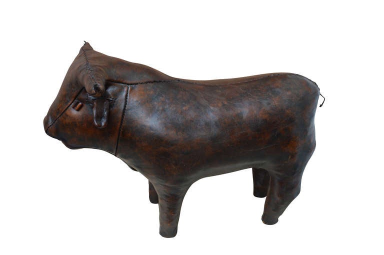 Charming vintage Abercrombie & Fitch leather bull by Dimitri Omsersa