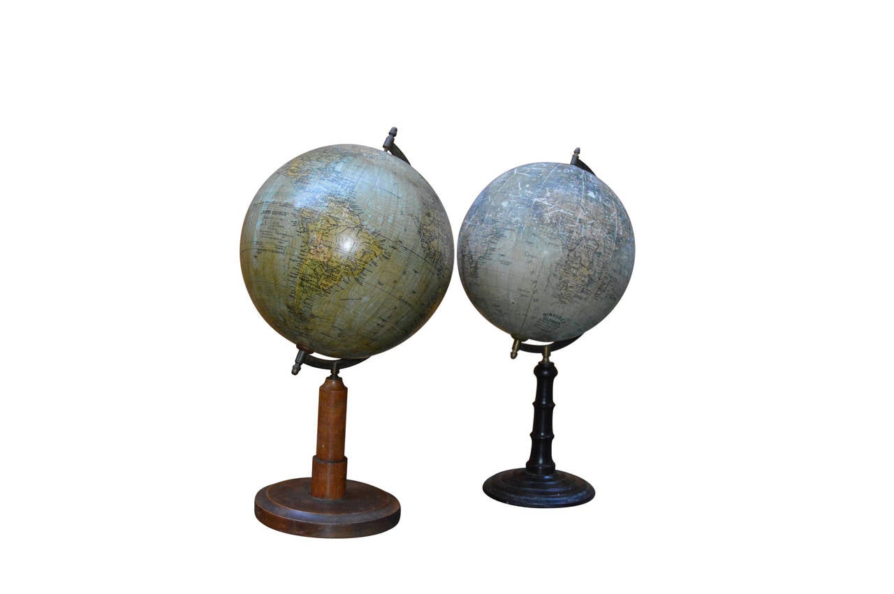 Great original paper desk globe on circular wooden base. Made by Dr. Neuse's Globus for 