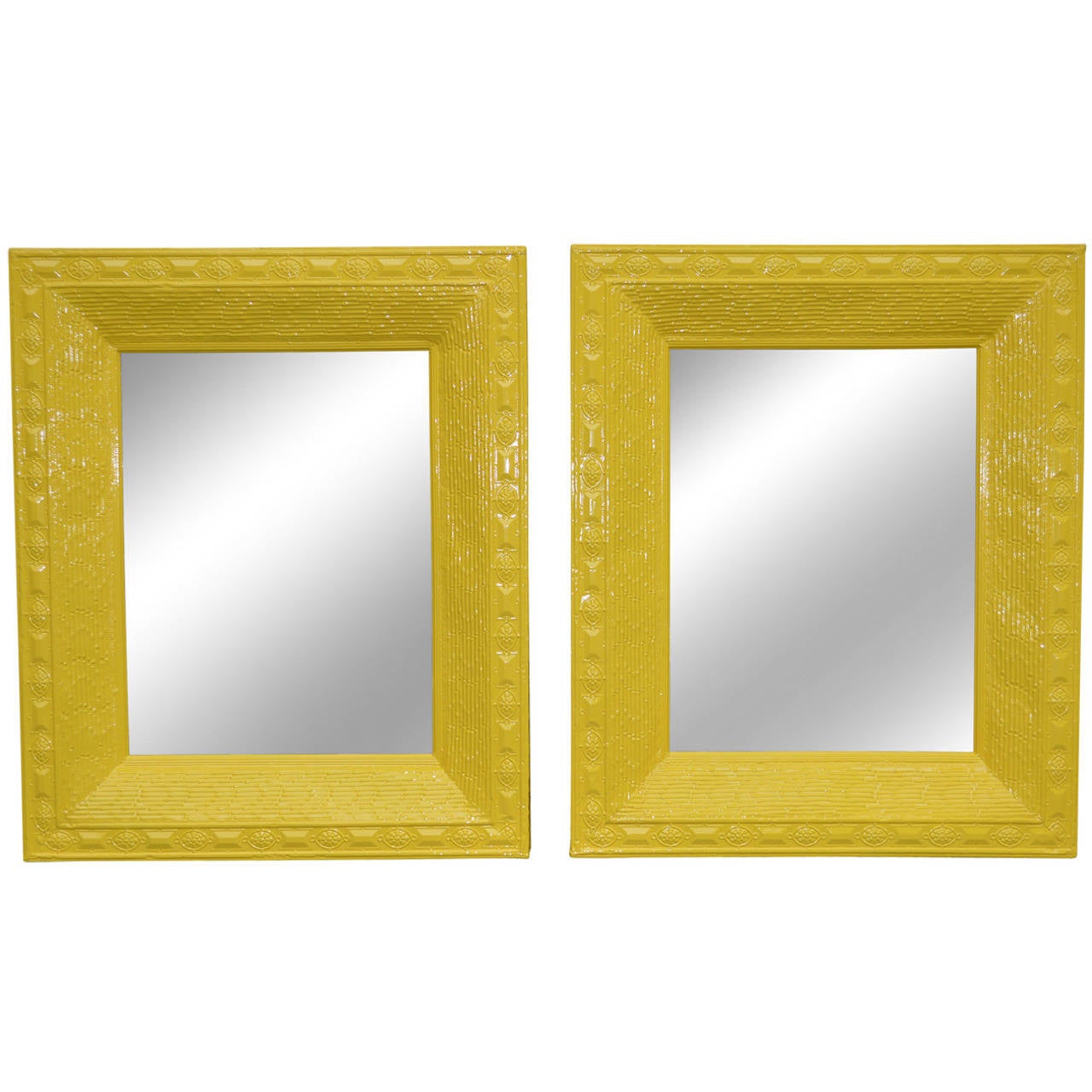 Large Metal Yellow Mirror at 1stdibs