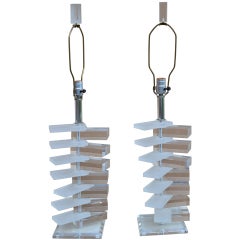 Pair of Stepped Lucite Table Lamps