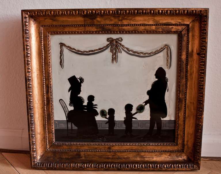 18th C Reverse Mirror Silhouette Painting
