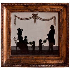 18th C Reverse Mirror Silhouette Painting