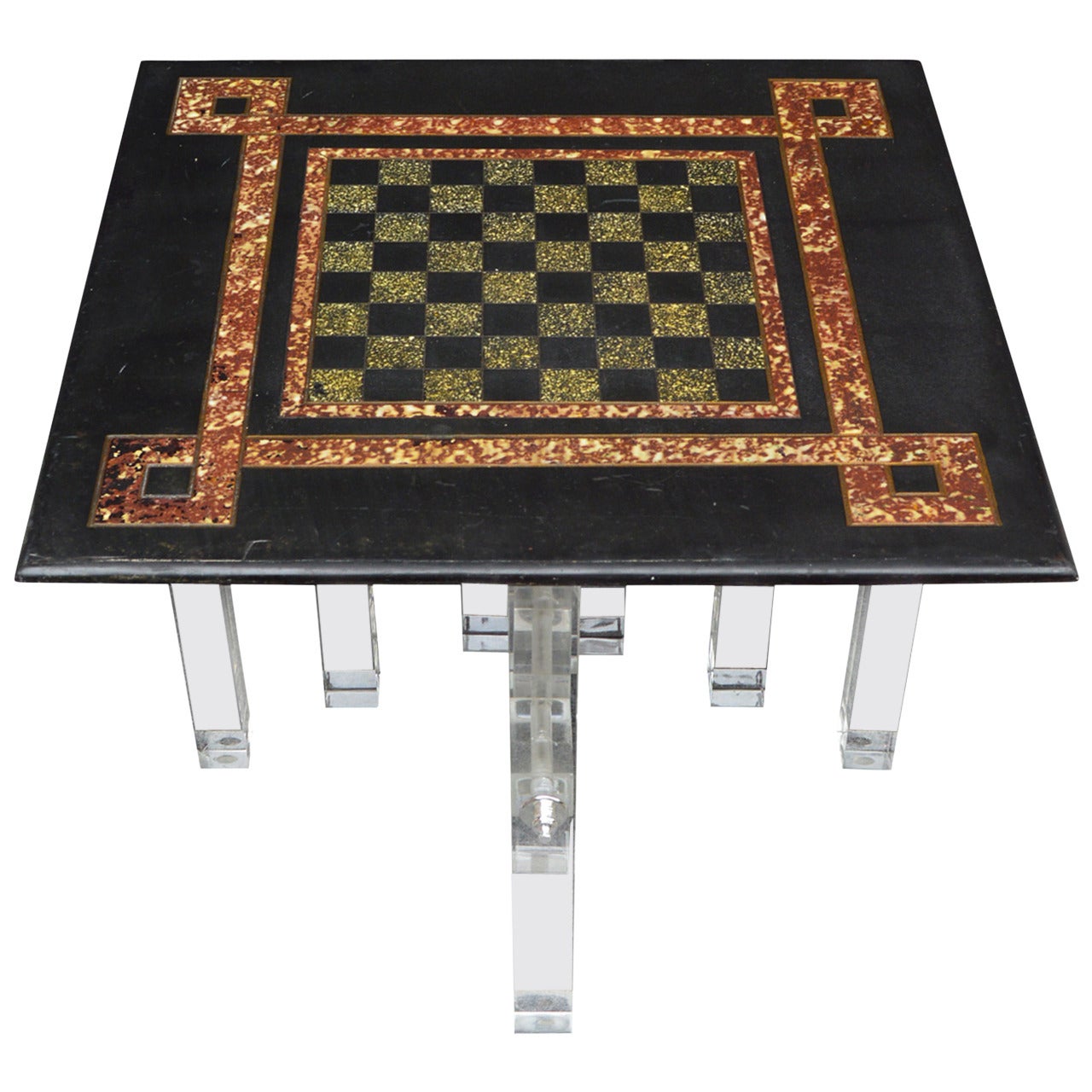 Small Lucite And Black Slate Chess Board Side Table