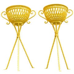 Pair of Yellow Wrought Iron Garden Jardinieres