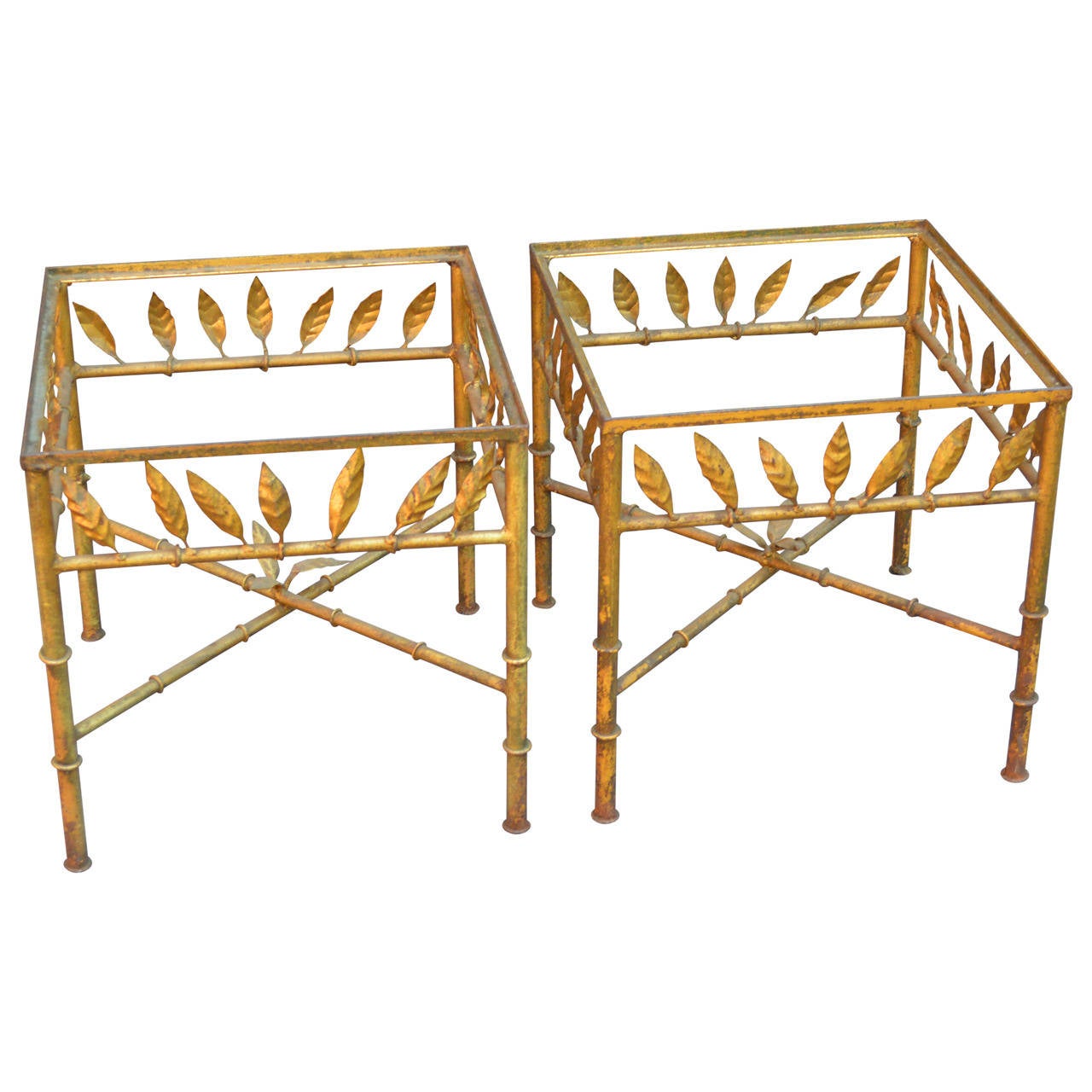 Glass Gilt Metal Accent Tables