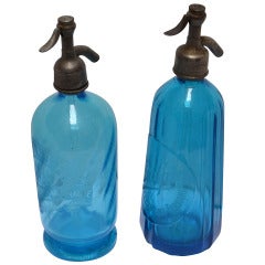 Vintage Pair of French Blue Glass Bottles