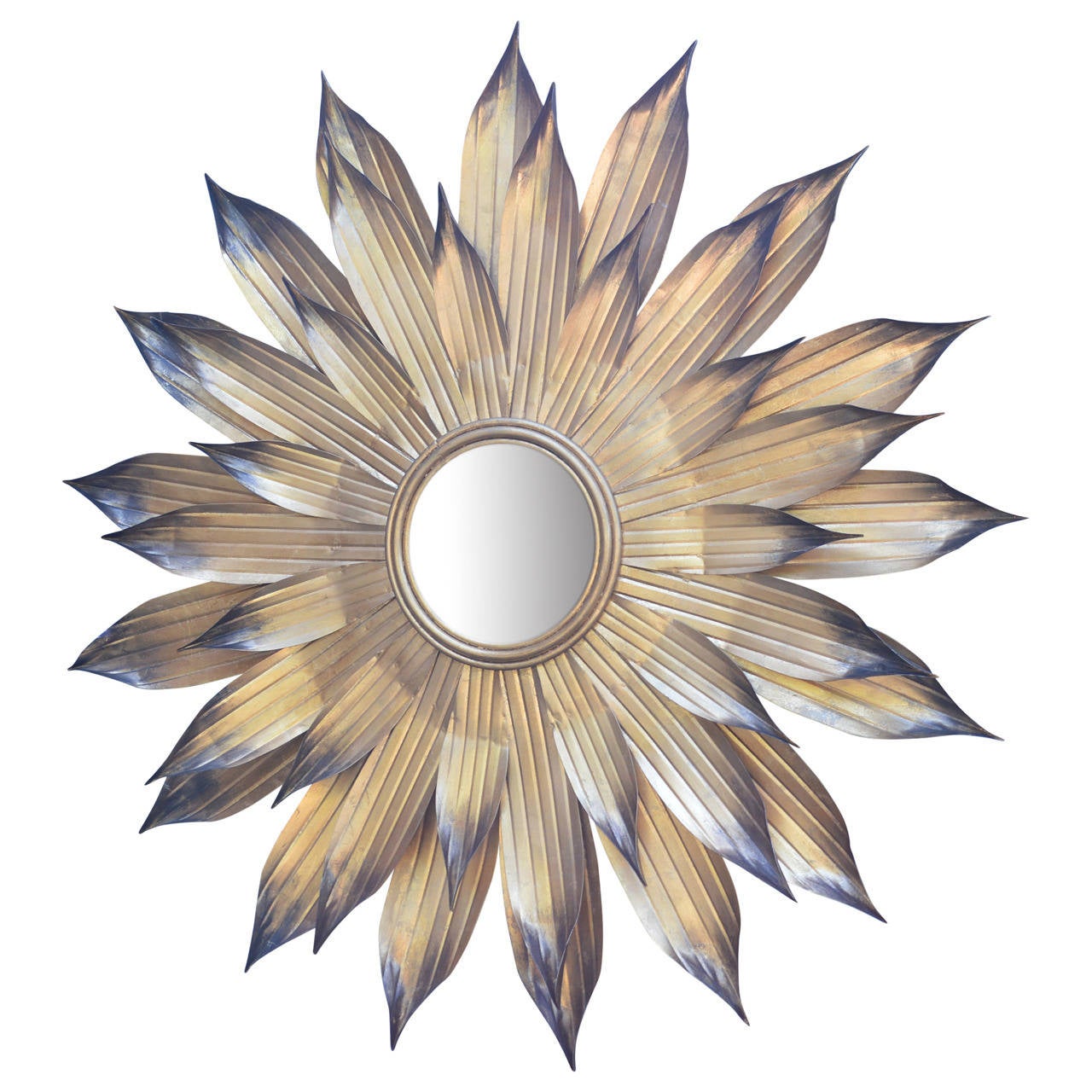 American Sunburst Mirror of Thin Gilded Metal Leaves