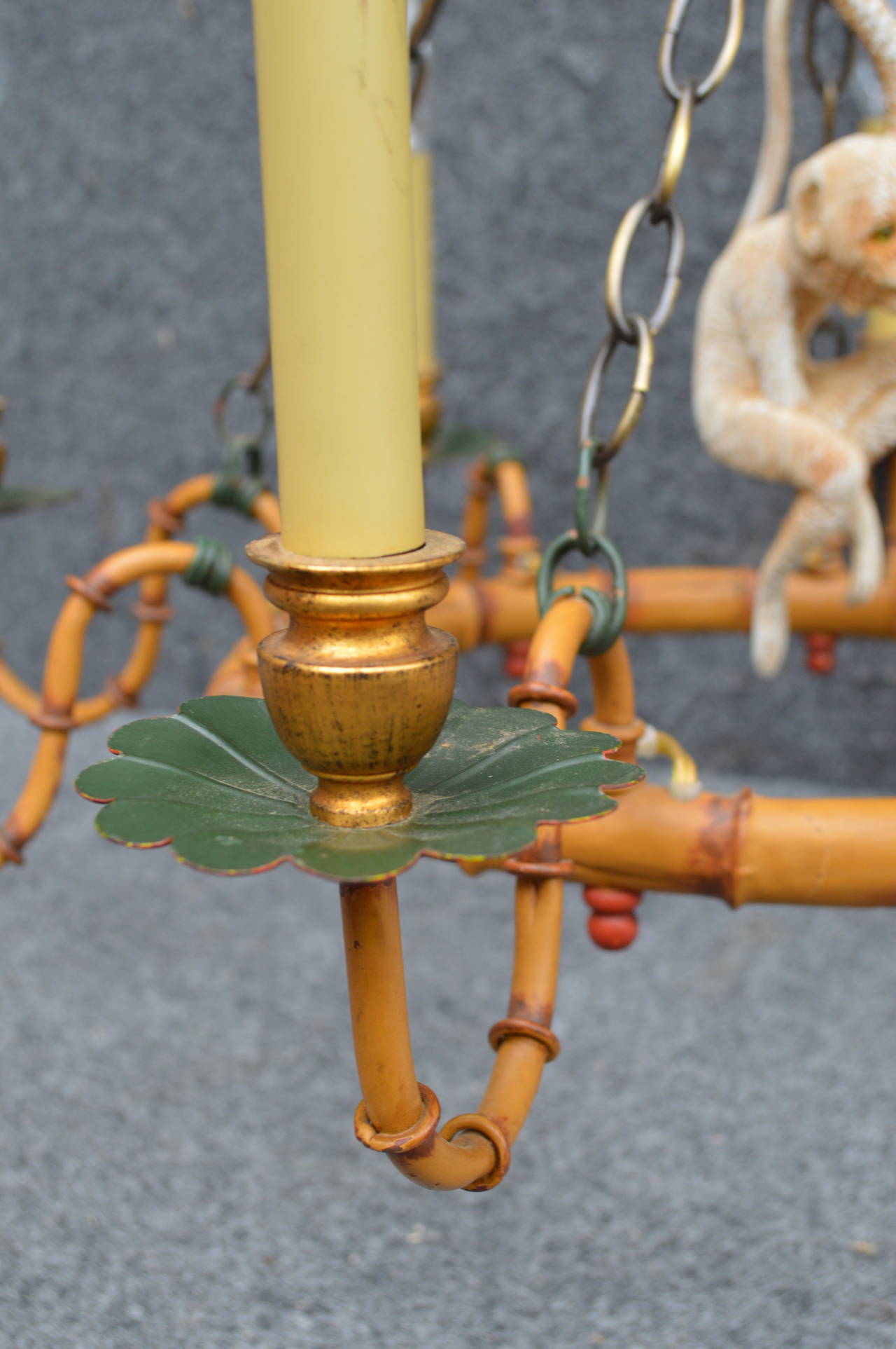 Faux Bamboo Monkey Chandelier In Excellent Condition In Haddonfield, NJ