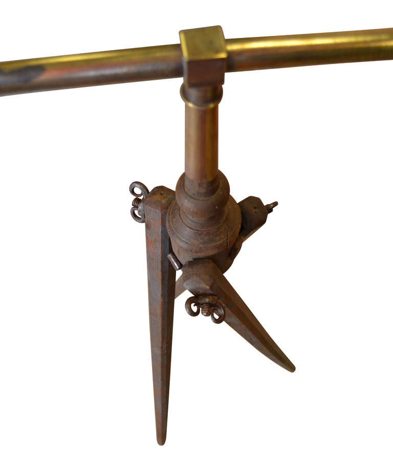 Danish 19th Century Brass Surveying Or Level Tool On Tripod 1
