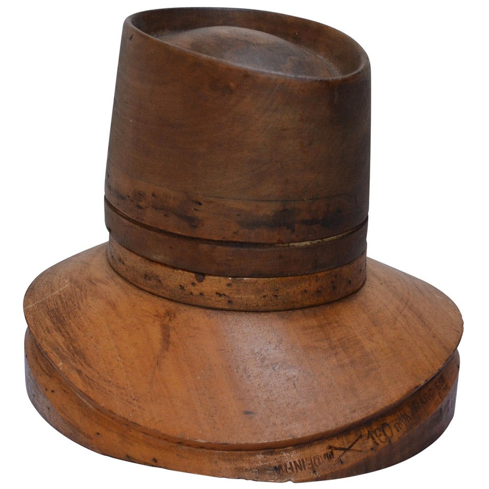 19th C. Wooden French Hat Form, marked PARIS