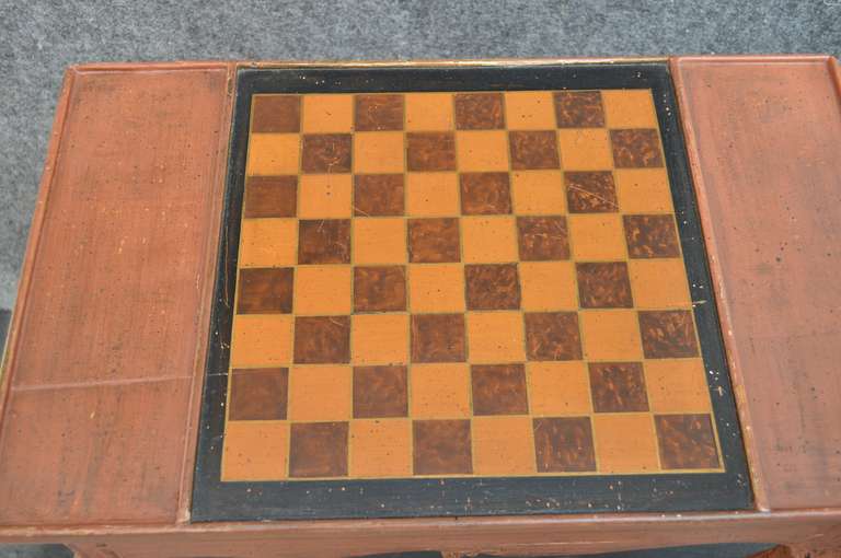 Wood Danish Rococo Chess Game Side Table