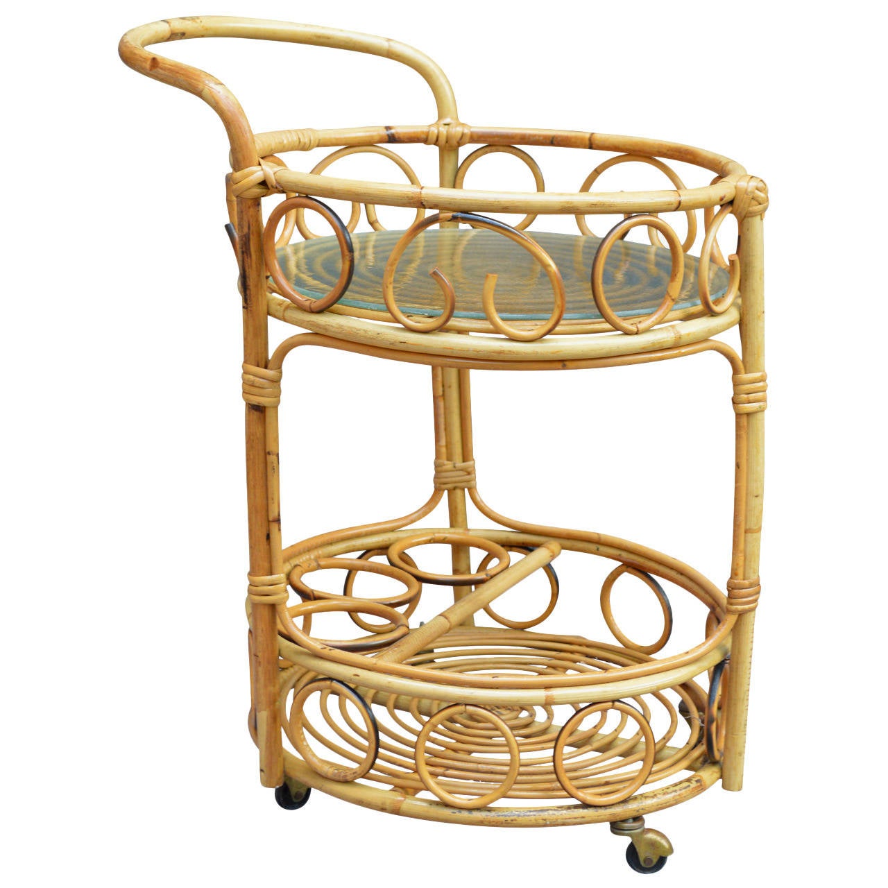 MidCentury Rattan Bar Cart at 1stdibs
