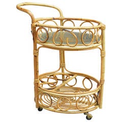 Retro Mid-Century Rattan Bar Cart