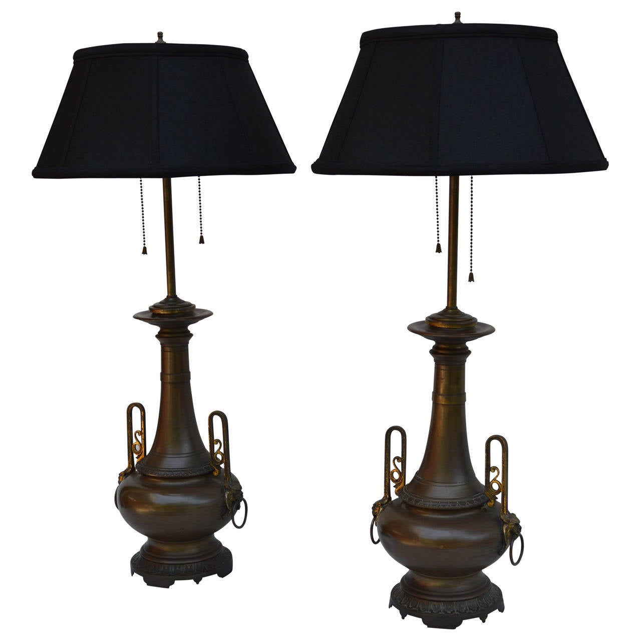 Pair Of Chinese Bronze Lamps In Good Condition In Haddonfield, NJ