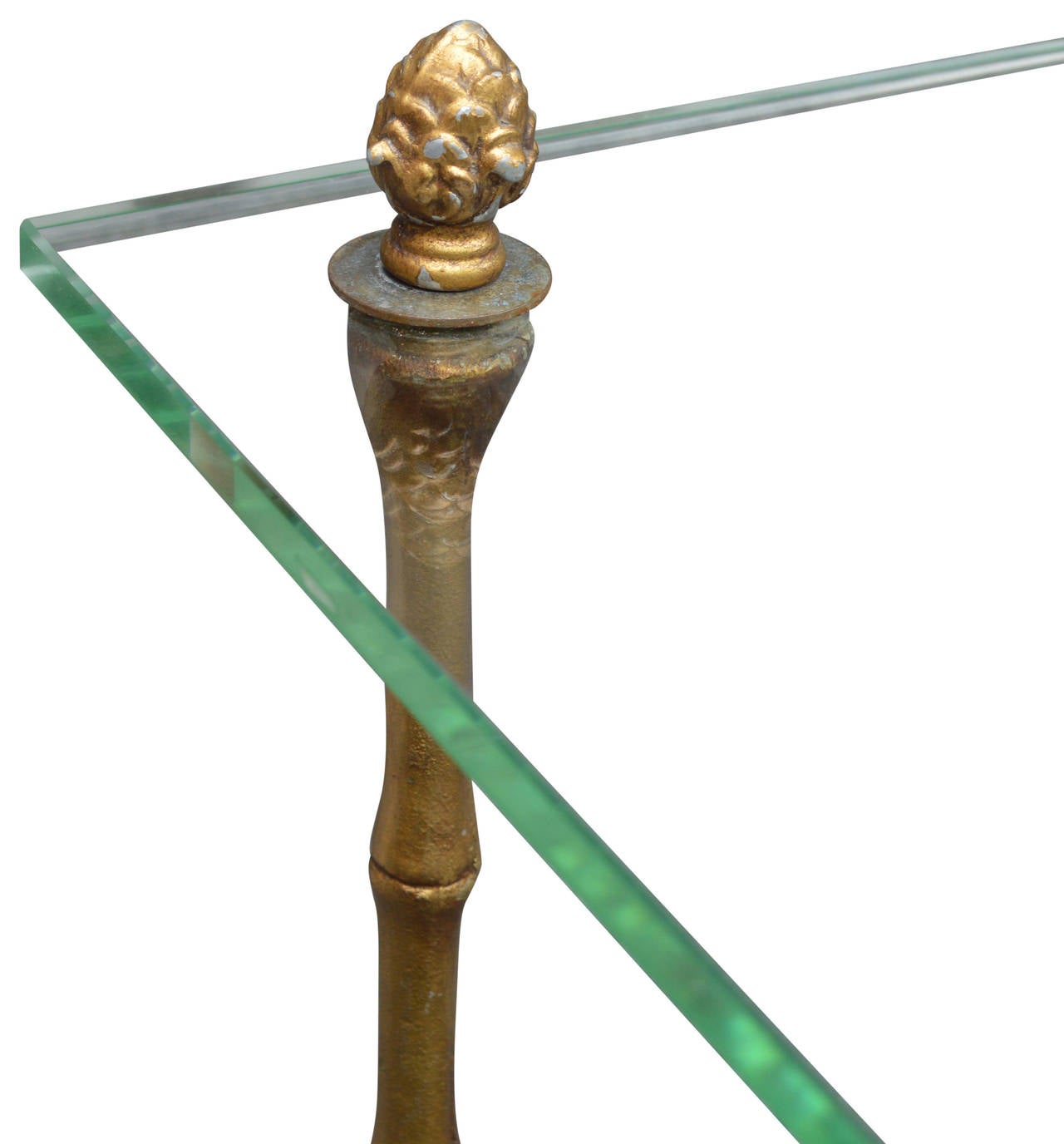 French Provincial Gilded Faux Bamboo Brass and Glass Accent Table