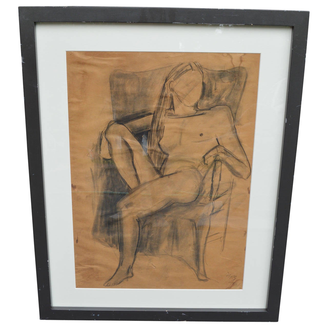 Sitting Female Nude Skizze eines weiblichen Akts, signiert 1974 (amerikanisch) im Angebot