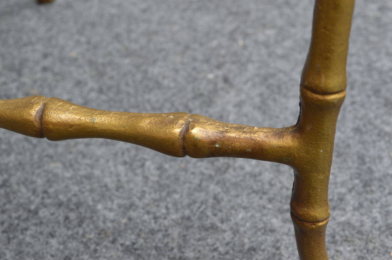 Metal Gilded Faux Bamboo Brass and Glass Accent Table