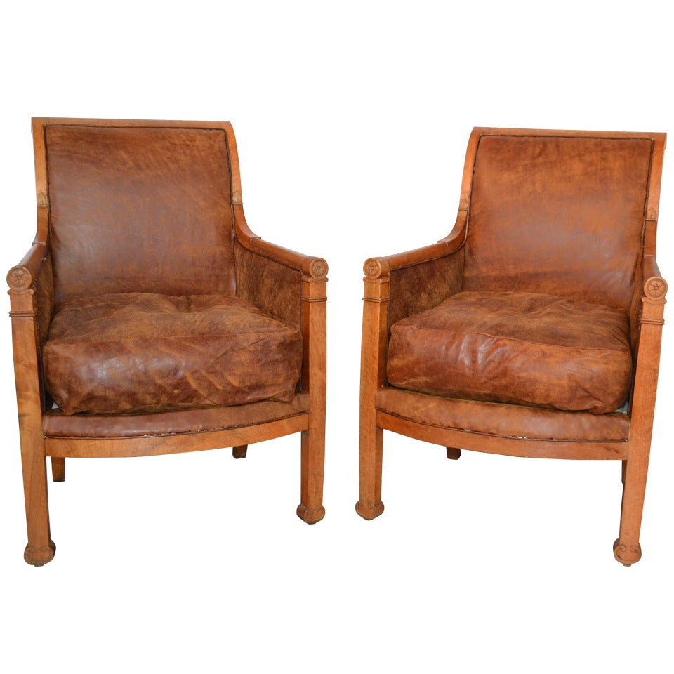 19th Century Pair of Art Noveau Leather Chairs