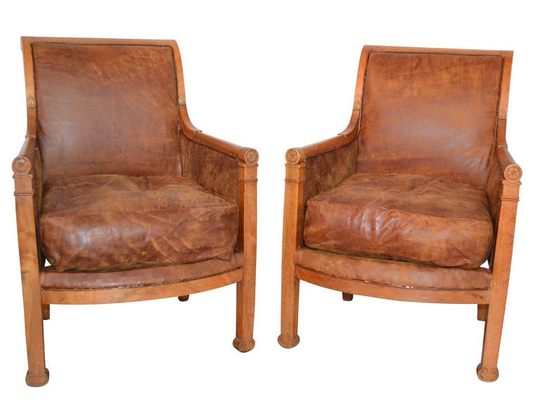 French 19th Century Pair of Art Noveau Leather Chairs