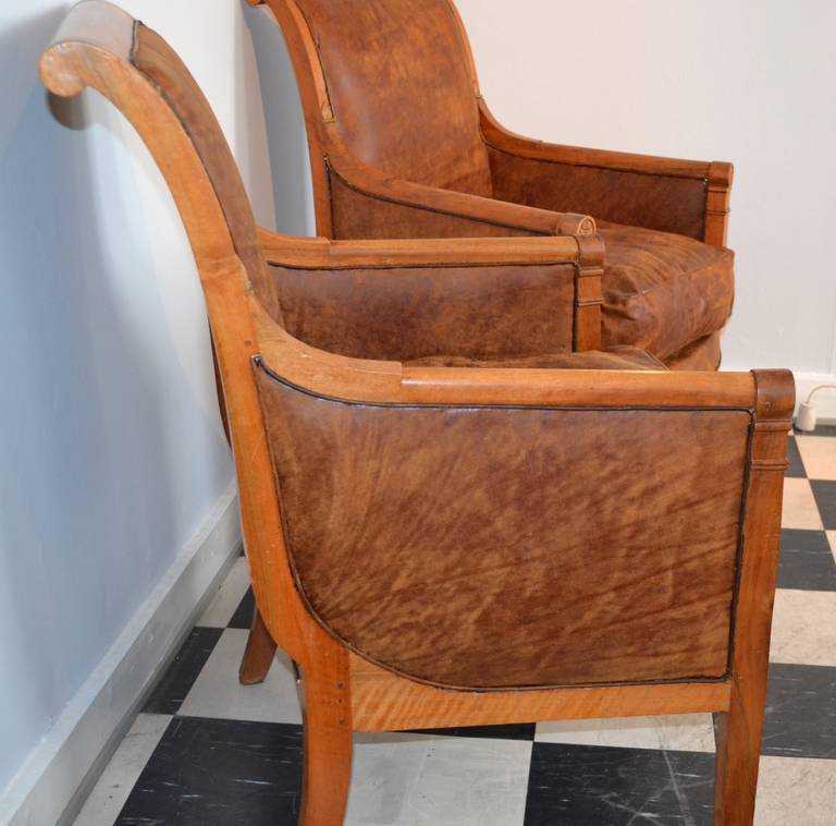 Art Nouveau 19th Century Pair of Art Noveau Leather Chairs