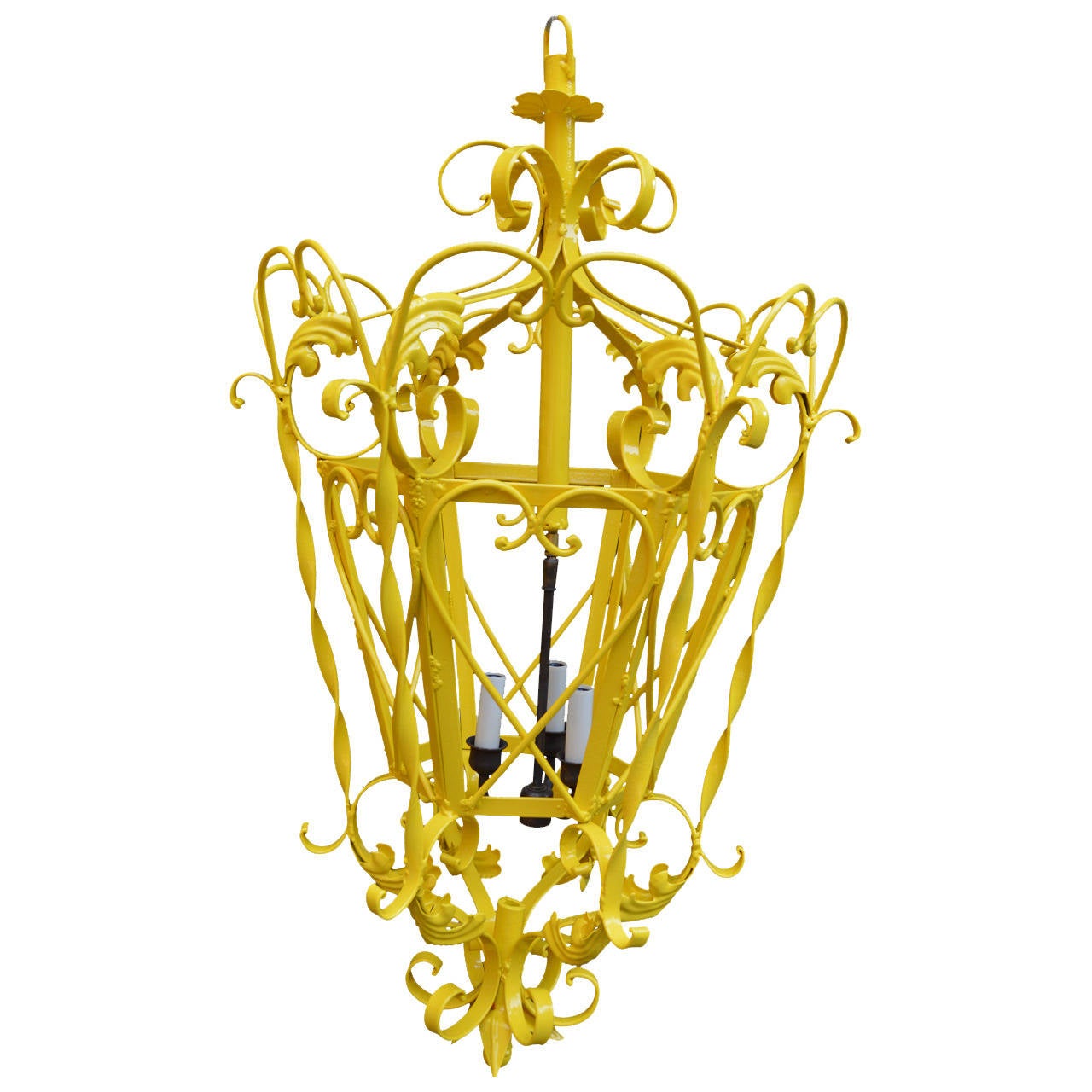Pair of Large Yellow Wrought Iron Lanterns
