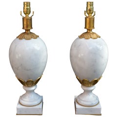 Retro Pair Of Italian White Marble Table Lamps