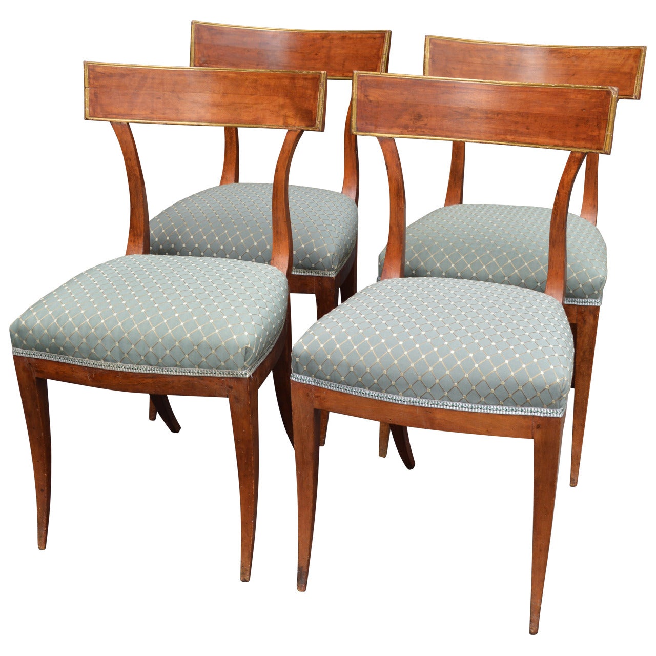 Set of Italian Directoire Curved Back Walnut Chairs