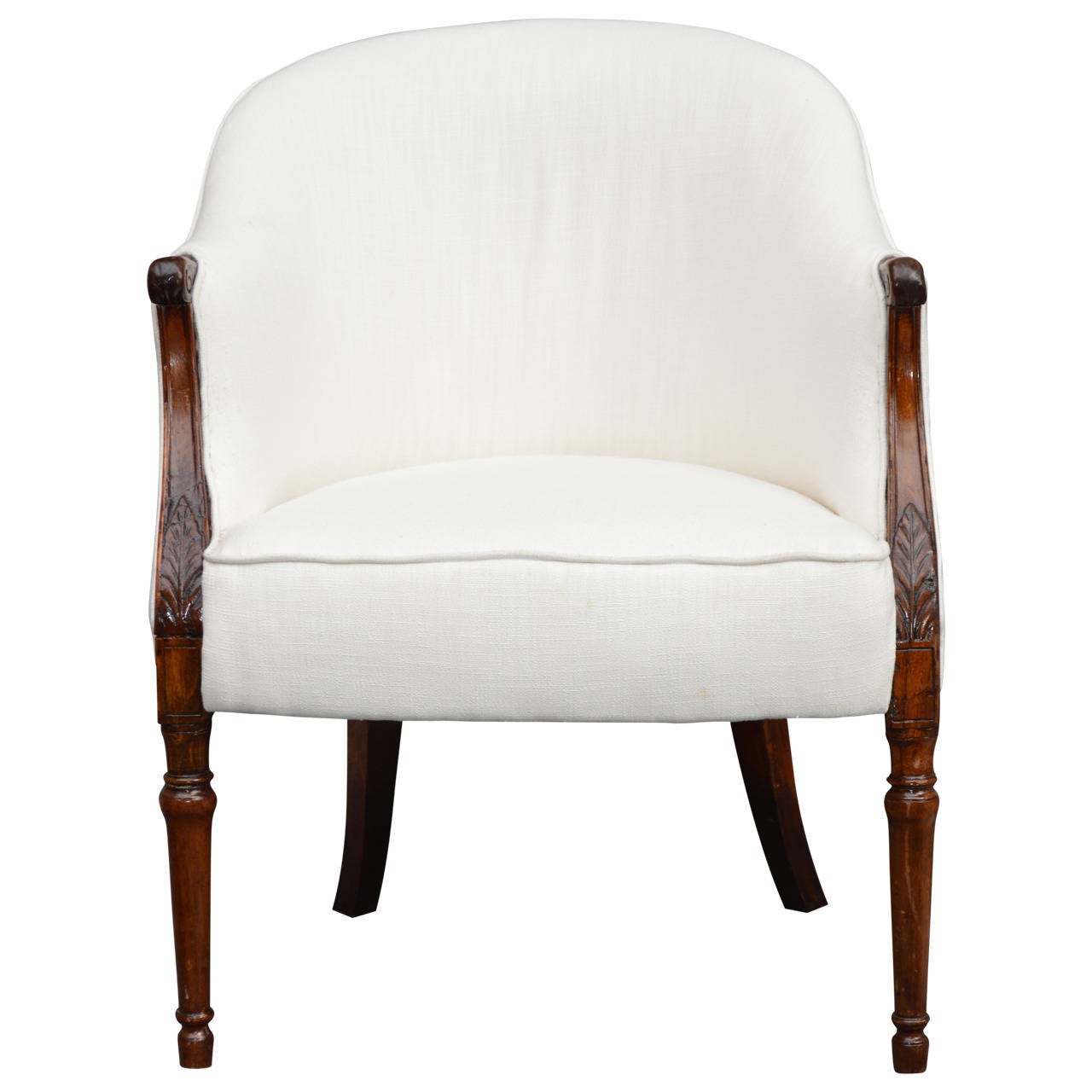 Elegant Danish Rococo slipper chair with newly upholstered linen blend fabric.